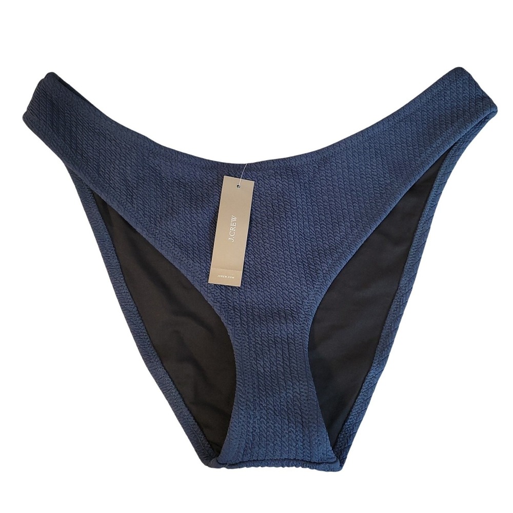 J Crew Textured Bikini Bottom Size L Beach Vacation Curved Waist Cheeky New
